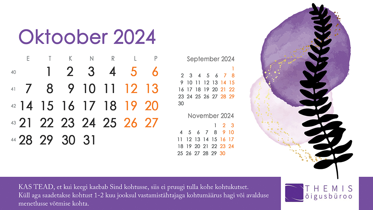 RMP lauakalender oktoober 2024